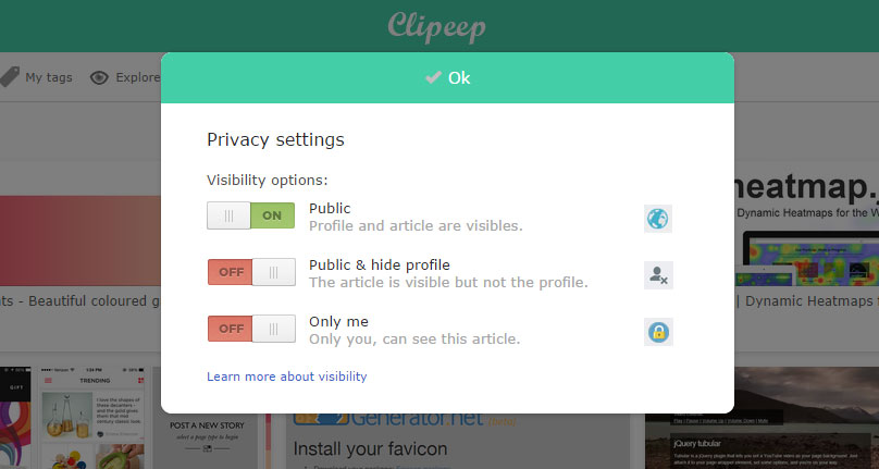 UI/UX - Clipeep privacy settings