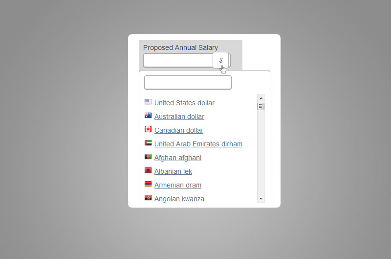 Forms - Pick currency